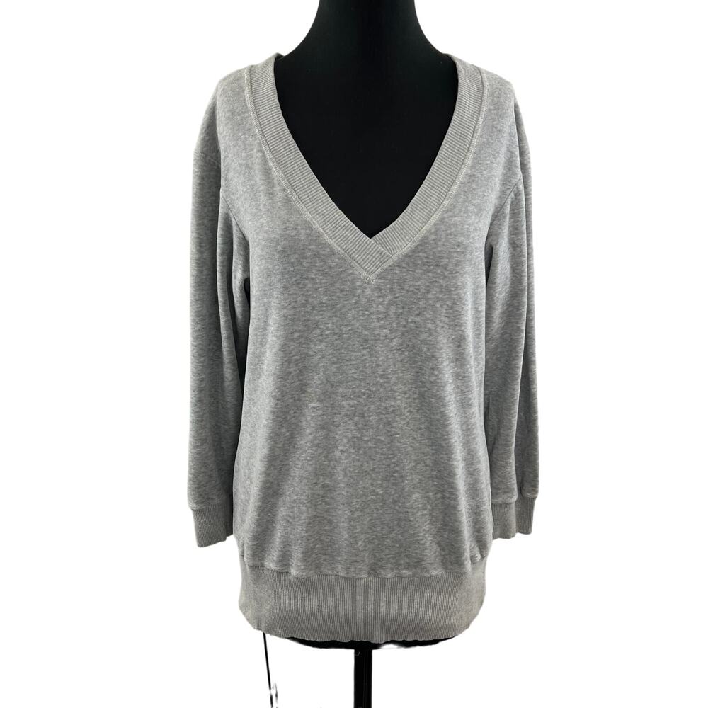 Y2K Vintage Juicy Couture Gray Sweater Heather Velour V-Neck Knit Fleece Large L